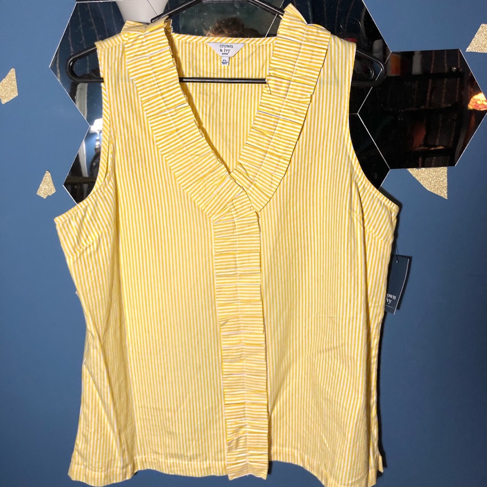 NWT Crown & Ivy ruffled sleeveless Striped Blouse